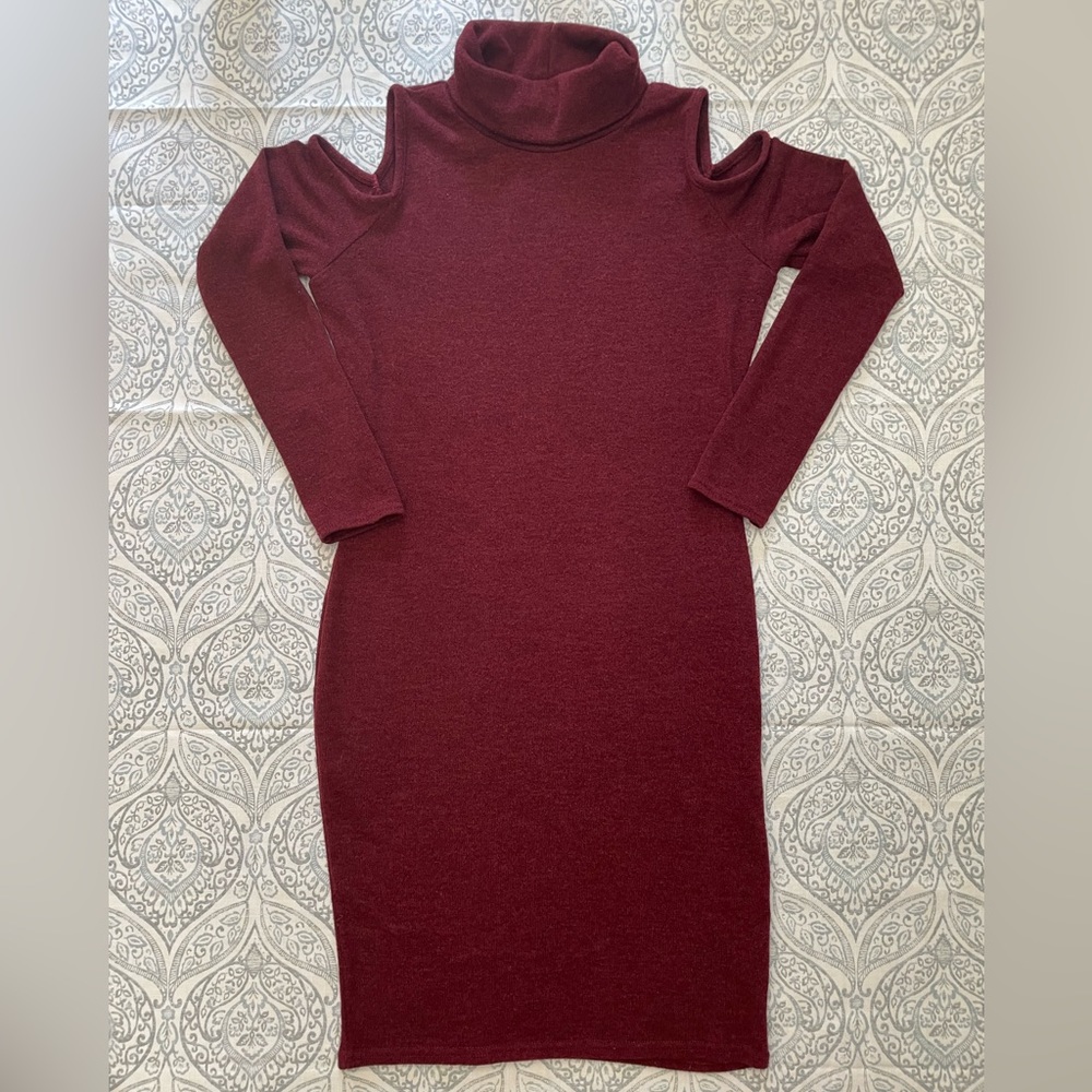 Cold-shoulder Turtleneck Sweater Dress